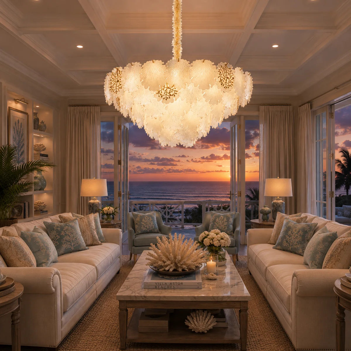 Almara 18-Light Chandelier – Gold Coastal Luxury Seashell Crystal Fixture