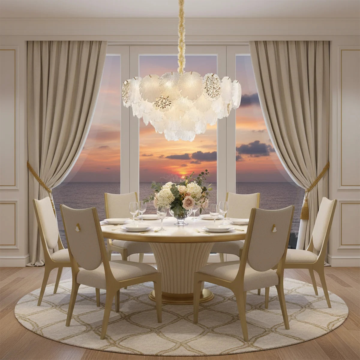 Almara 18-Light Chandelier – Gold Coastal Luxury Seashell Crystal Fixture
