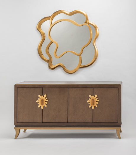 Dark Caramel Bird’s Eye Maple Cabinet with Optional Goldleaf Mirror – Artmax 2735-S - Home Elegance USA