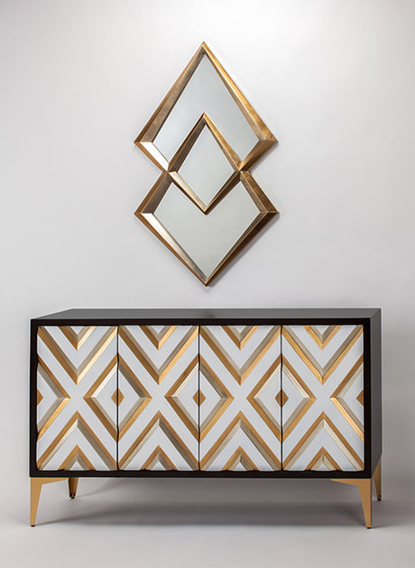 Grained Kona & Carved Diamond Cabinet with Optional Gold Mirror – Artmax 2924-S - Home Elegance USA