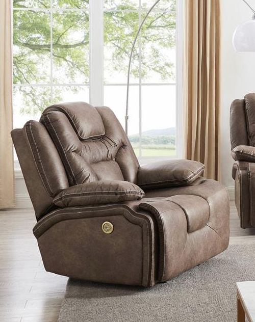 Asher Motion Living Room Set by Cosmos Furniture with power reclining chair (37×39×42); includes USB ports and LED lights.