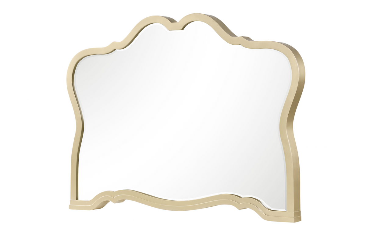Decorative mirror with a gold frame on a white background