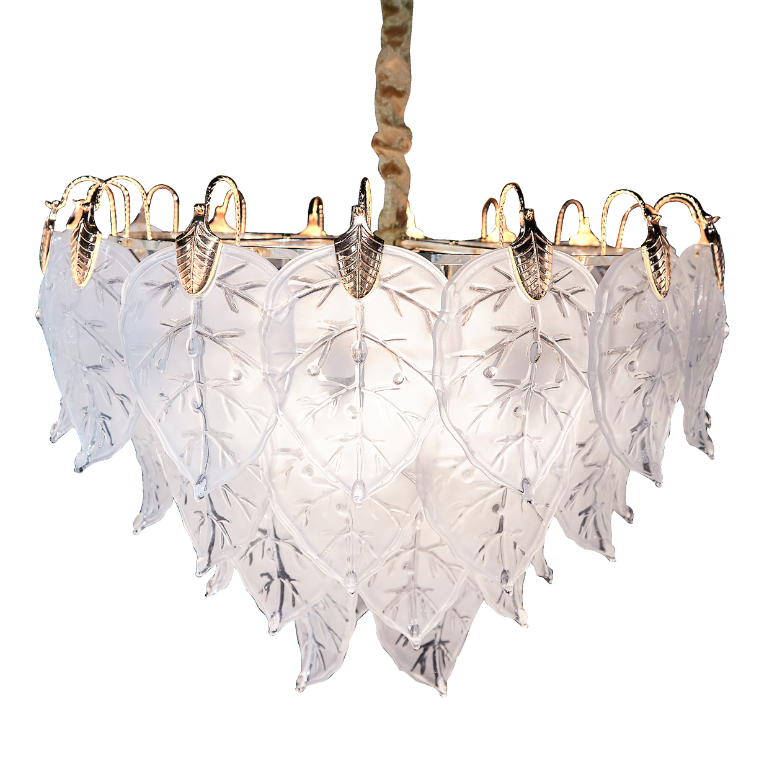Autumn 13-Light Chandelier – Organic Frosted Glass Leaf Design Lighting Fixture