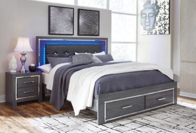 Ashley Gray Lodanna B214B11 King Panel Bed with 2 Storage Drawers | Home Elegance USA