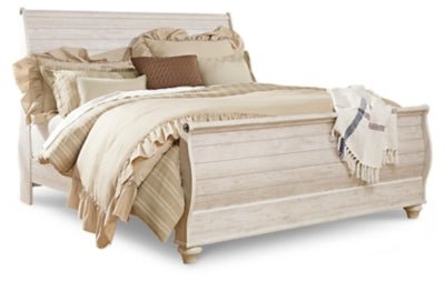 Ashley Whitewash Willowton B267B11 King Sleigh Bed | Home Elegance USA