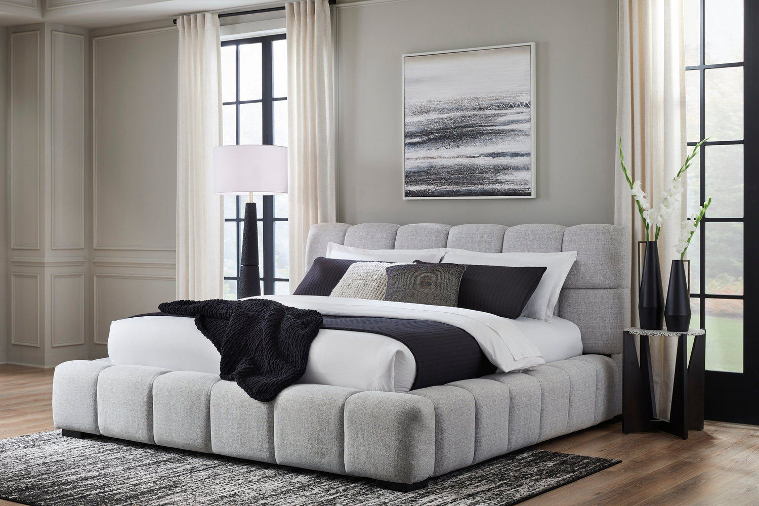 Grendusk King Upholstered Bed Light Gray | Ashley - Home Elegance USA