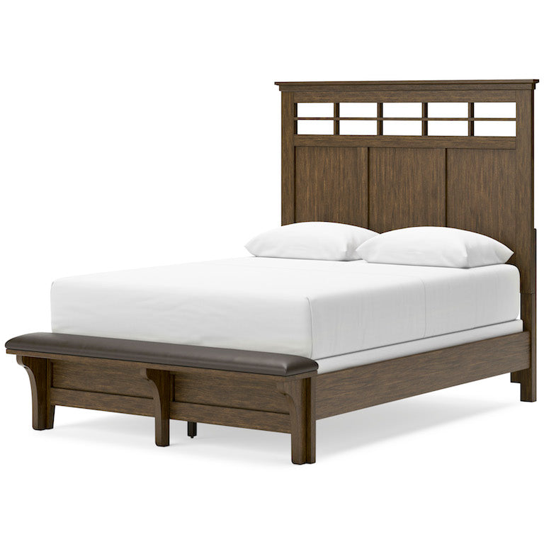 Shawbeck Queen Panel Bed Dark Brown Wood with Upholstered Bench – Benchcraft - Home Elegance USA