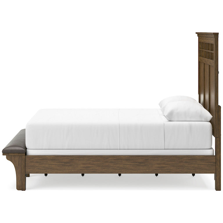 Shawbeck Queen Panel Bed Dark Brown Wood with Upholstered Bench – Benchcraft - Home Elegance USA