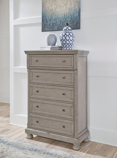Ashley Light Gray Lettner Five Drawer Chest - Home Elegance USA