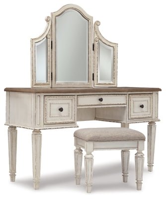 Ashley Two - tone Realyn Vanity/Mirror/Stool (Set of 3) | Home Elegance USA
