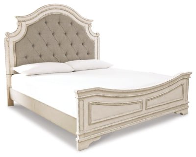 Ashley Chipped White Realyn B743B7 California King Upholstered Panel Bed | Home Elegance USA