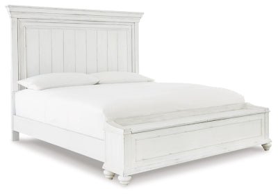 Ashley Whitewash Kanwyn B777B6 Queen Panel Bed with Storage Bench | Home Elegance USA