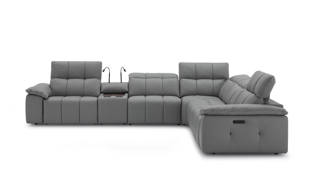 Beaumont Genuine Leather Sectional Sofa with Power Recliners – Dark Gray or Light Gray - Home Elegance USA