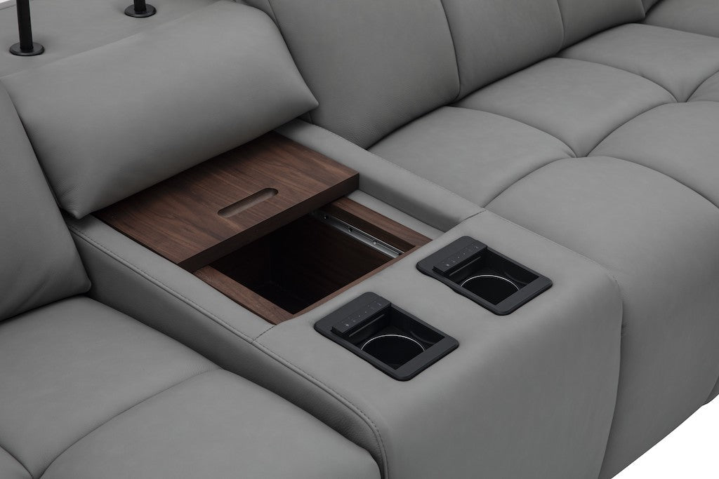 Beaumont Genuine Leather Sectional Sofa with Power Recliners – Dark Gray or Light Gray - Home Elegance USA