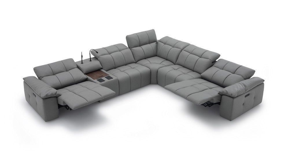 Beaumont Genuine Leather Sectional Sofa with Power Recliners – Dark Gray or Light Gray - Home Elegance USA