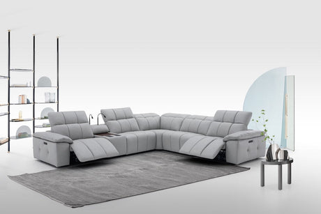 Beaumont Genuine Leather Sectional Sofa with Power Recliners – Dark Gray or Light Gray - Home Elegance USA
