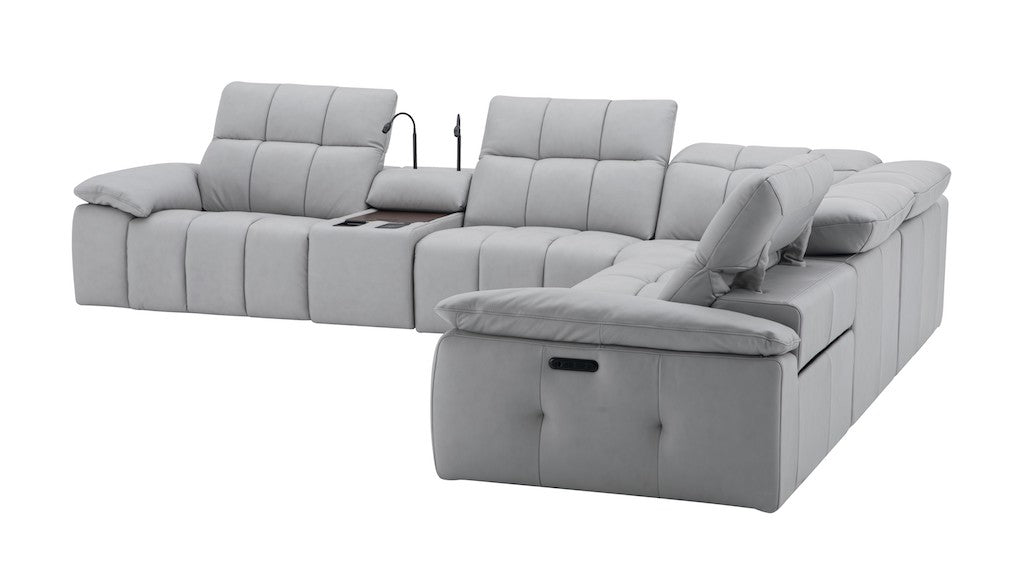 Beaumont Genuine Leather Sectional Sofa with Power Recliners – Dark Gray or Light Gray - Home Elegance USA
