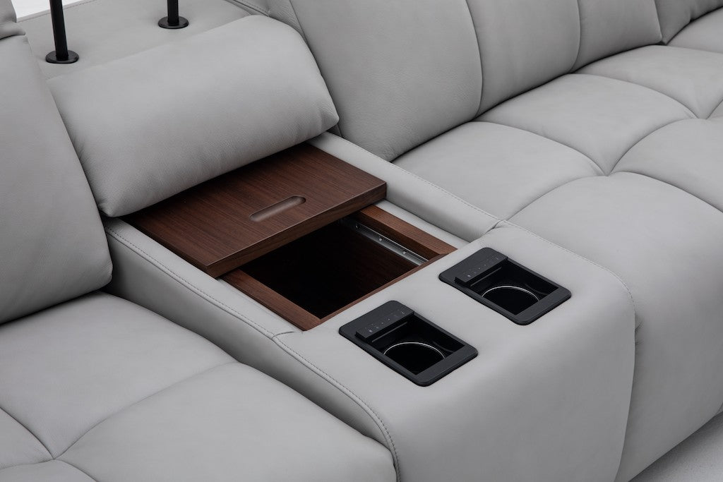 Beaumont Genuine Leather Sectional Sofa with Power Recliners – Dark Gray or Light Gray - Home Elegance USA