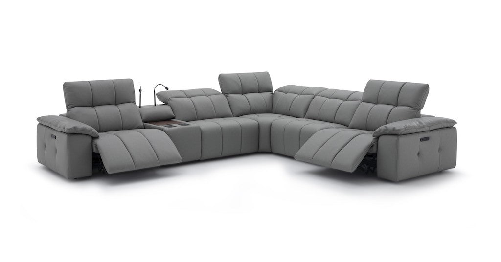 Beaumont Genuine Leather Sectional Sofa with Power Recliners – Dark Gray or Light Gray - Home Elegance USA