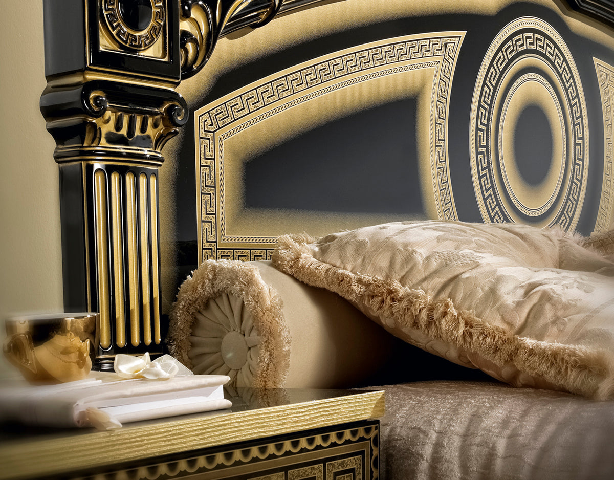 Aida 5 Piece Bedroom Queen Panel Bed Set In Black-Gold - Aidabedq.Sblack-Gold-5Set | ESF - Home Elegance USA