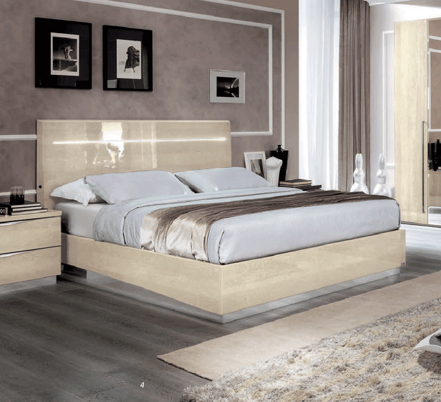 Camelgroup Italy Legno Queen Size Bed With Led Ivory Betullia Sabbia - Platinumqsbeige | ESF | Home Elegance USA