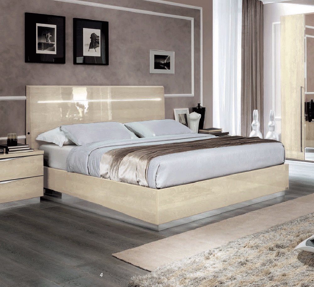 Camelgroup Italy Legno King Size Bed With Led Ivory Betullia Sabbia - Platinumksbeige | ESF | Home Elegance USA