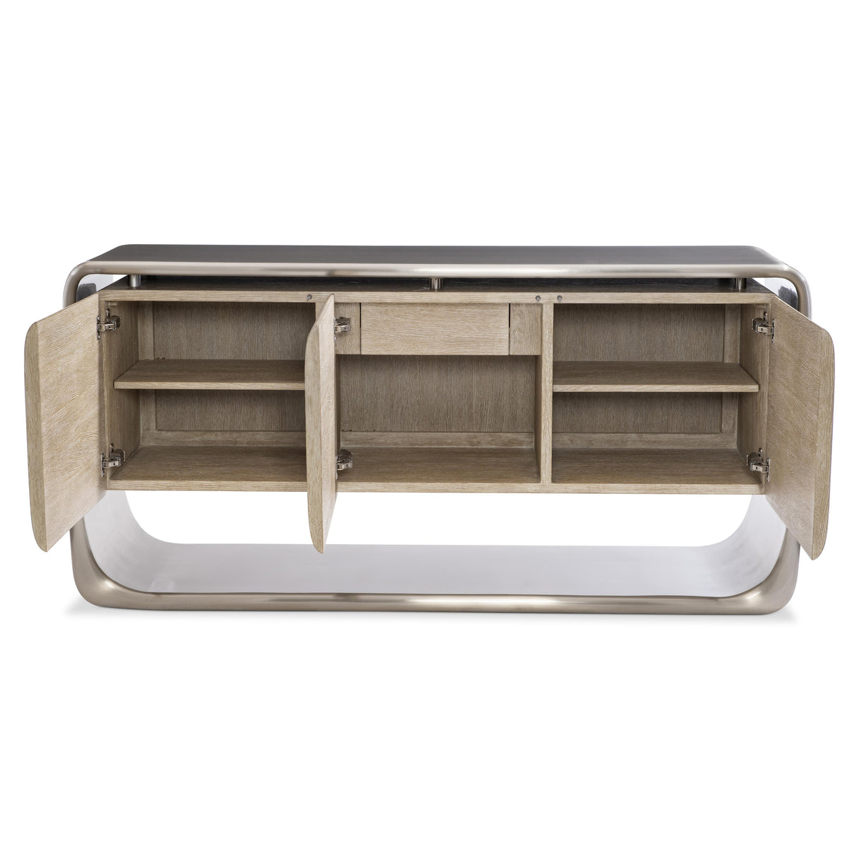 Bernhardt Lomond Buffet in Tarnished Nickel & Trevin Oak – Modern 3 Door Sideboard