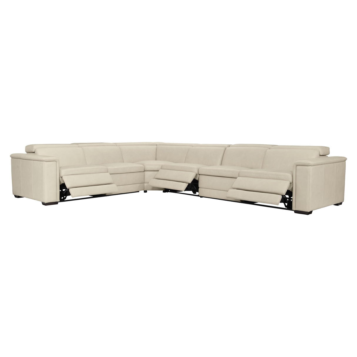 Bernhardt Lioni Leather Power Motion Sectional – White/Cream Leather with Power Headrests & Footrests