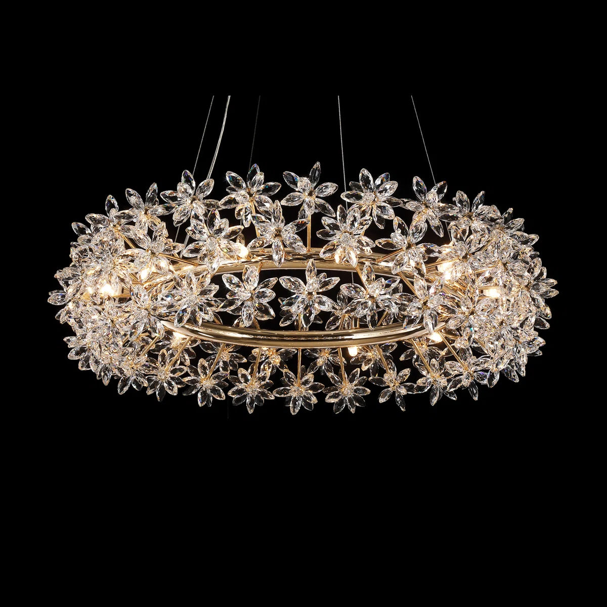 Bouquet 12-Light Oblong Chandelier – Gold K9 Crystal Floral Statement Lighting
