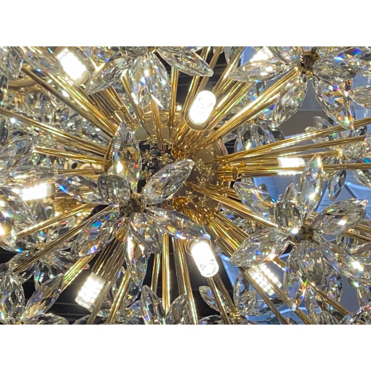 Bouquet 18-Light Round Chandelier – Gold Crystal Floral Bloom Design Fixture
