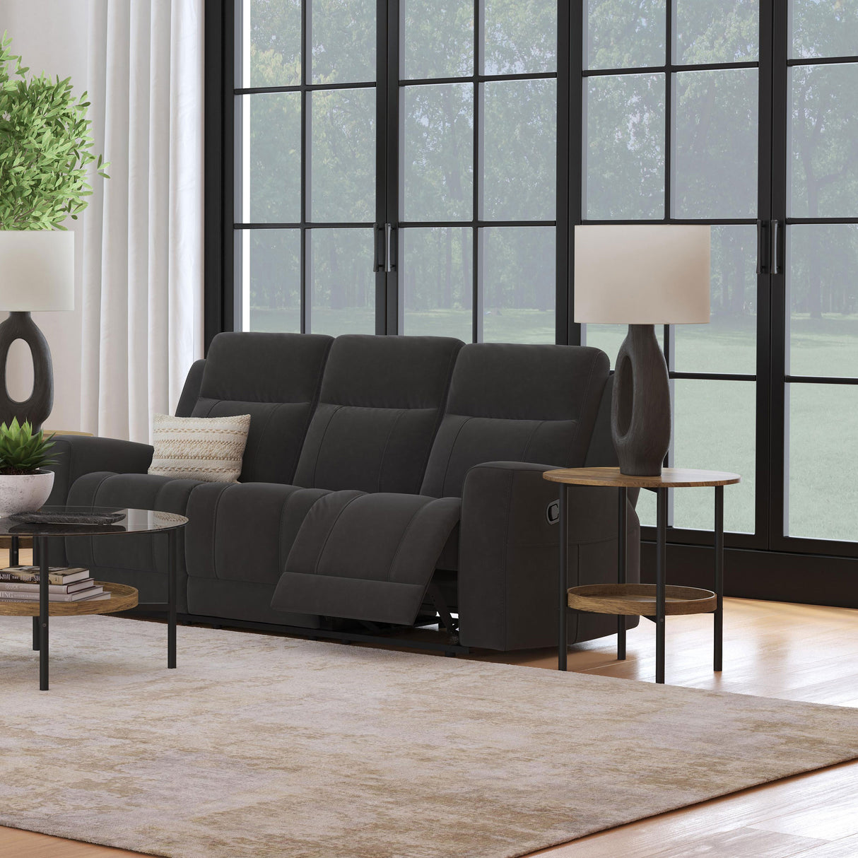 Brentwood Upholstered Motion Reclining Sofa Dark Charcoal - Home Elegance USA
