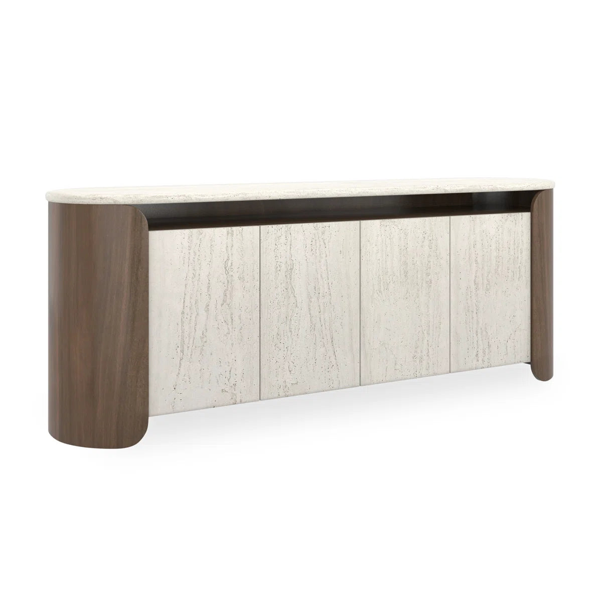 Fleur Open Sideboard | CLA-425V-2511 | Caracole Classic | Travertine Top | Porcini Finish - sold by Home Elegance USA