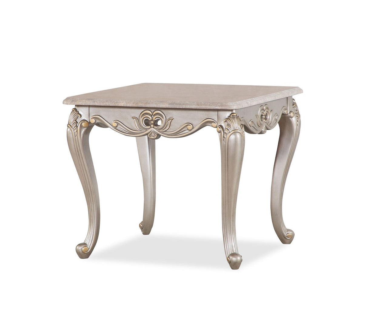 Camilla Silver End Table by Cosmos Furniture with tufted seating and ornate carvings