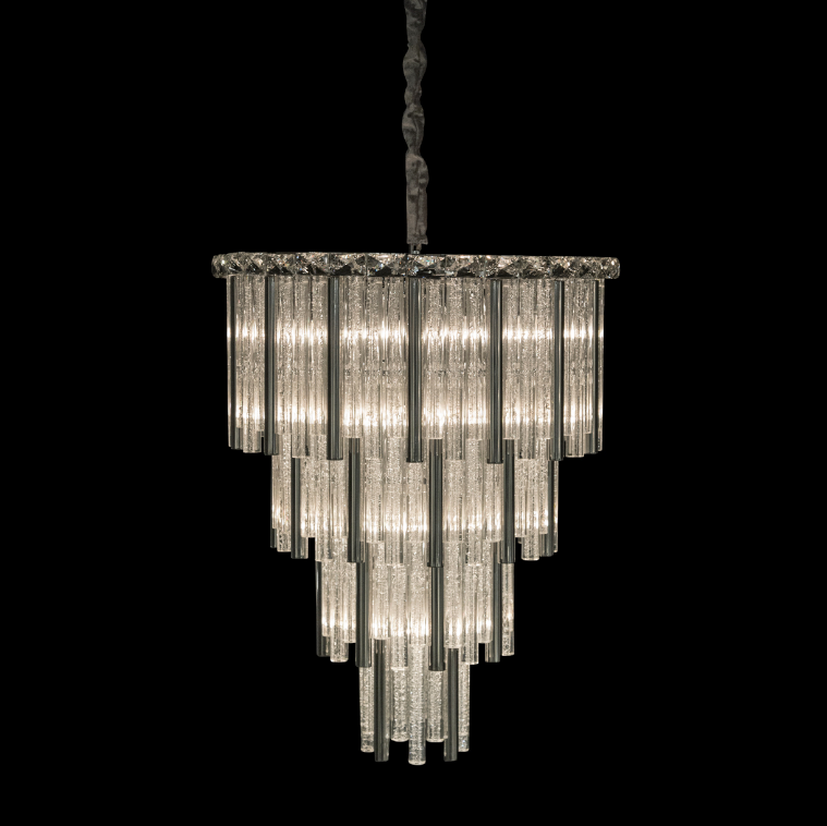 Chimes 18-Light Chandelier – Silver Waterfall Glass Luxury Lighting Fixture
