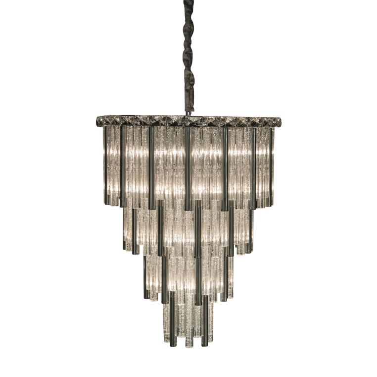 Chimes 18-Light Chandelier – Silver Waterfall Glass Luxury Lighting Fixture