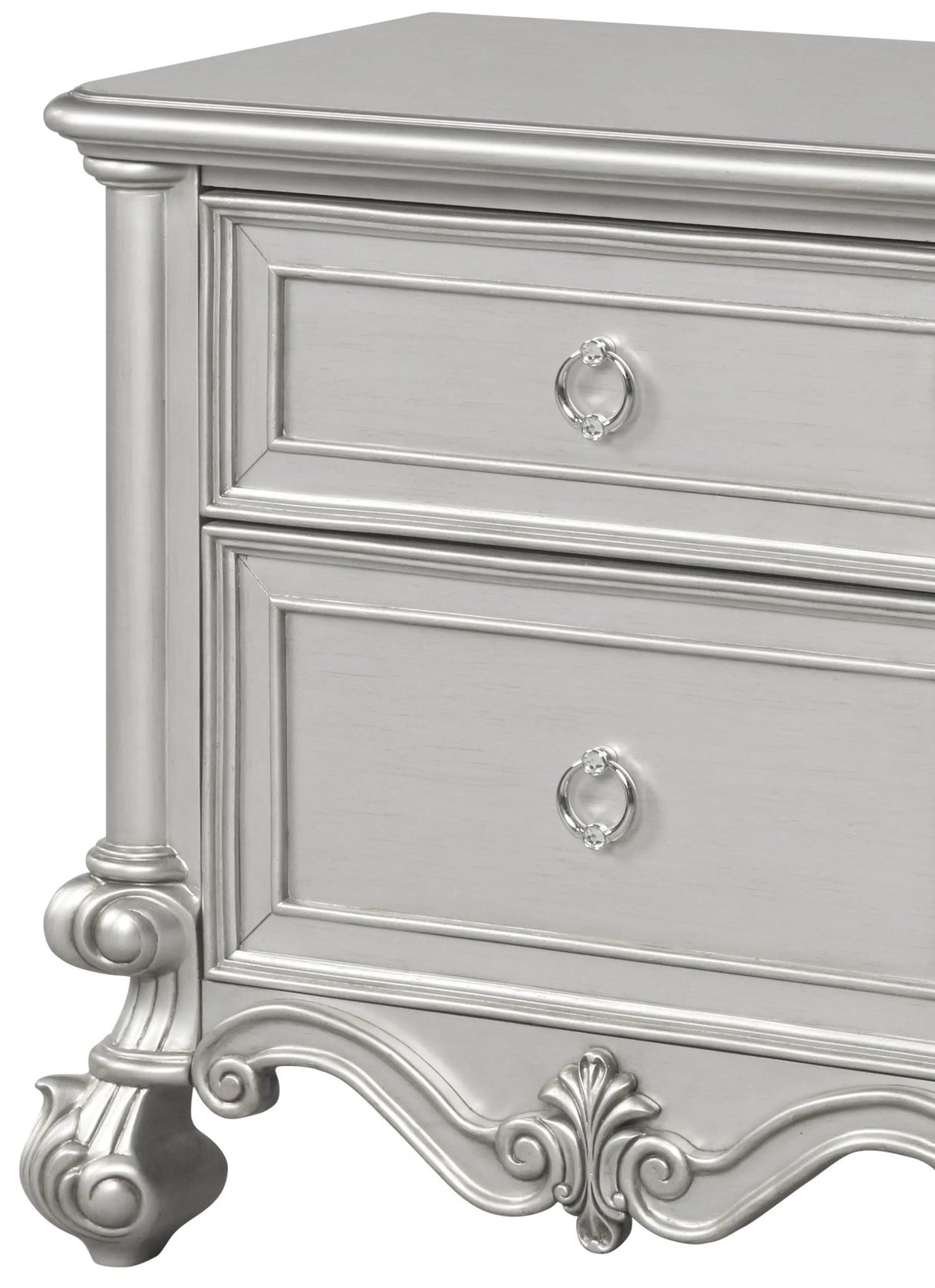 Adriana Transitional Style Nightstand In Silver Finish Wood | Cosmos | Home Elegance USA