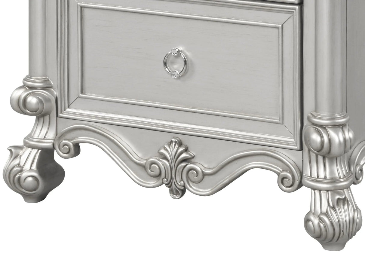 Adriana Transitional Style Nightstand In Silver Finish Wood | Cosmos | Home Elegance USA