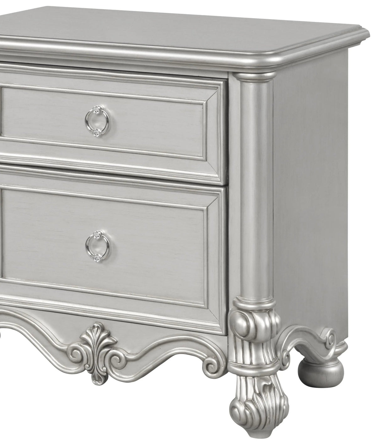 Adriana Transitional Style Nightstand In Silver Finish Wood | Cosmos | Home Elegance USA