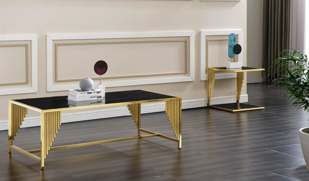 Belva Modern Style Marble Coffee Table With Metal Base | Cosmos | Home Elegance USA