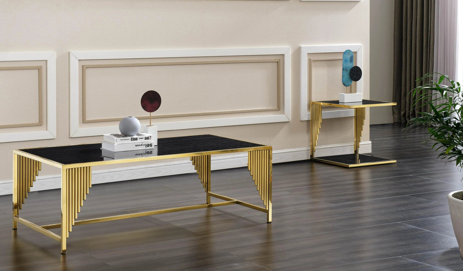 Belva Modern Style Marble Coffee Table With Metal Base | Cosmos | Home Elegance USA