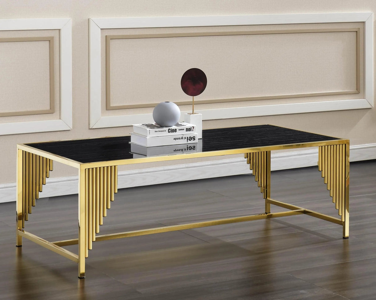 Belva Modern Style Marble Coffee Table With Metal Base | Cosmos | Home Elegance USA
