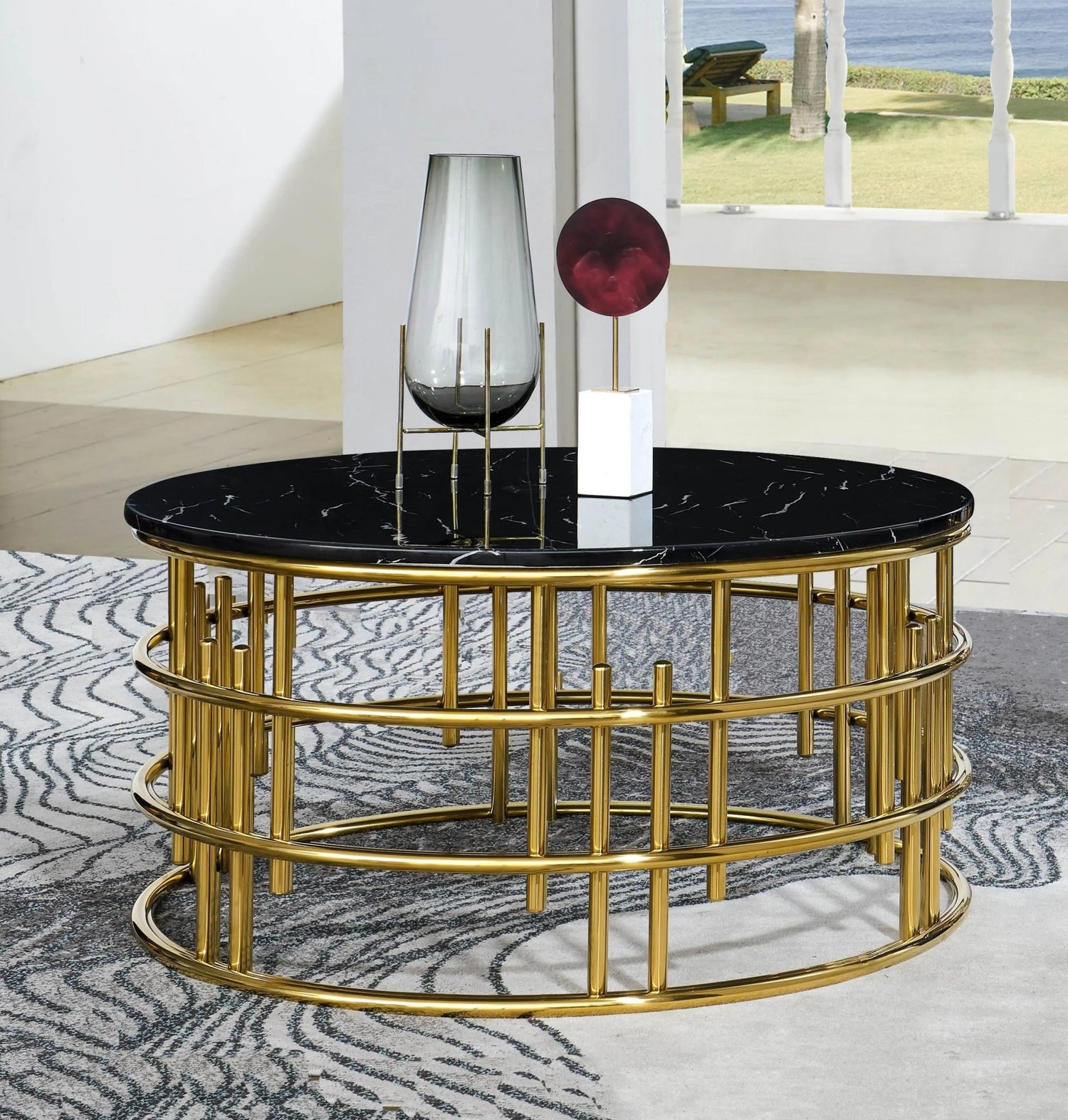 Carissa Modern Style Marble Coffee Table With Metal Base | Cosmos | Home Elegance USA