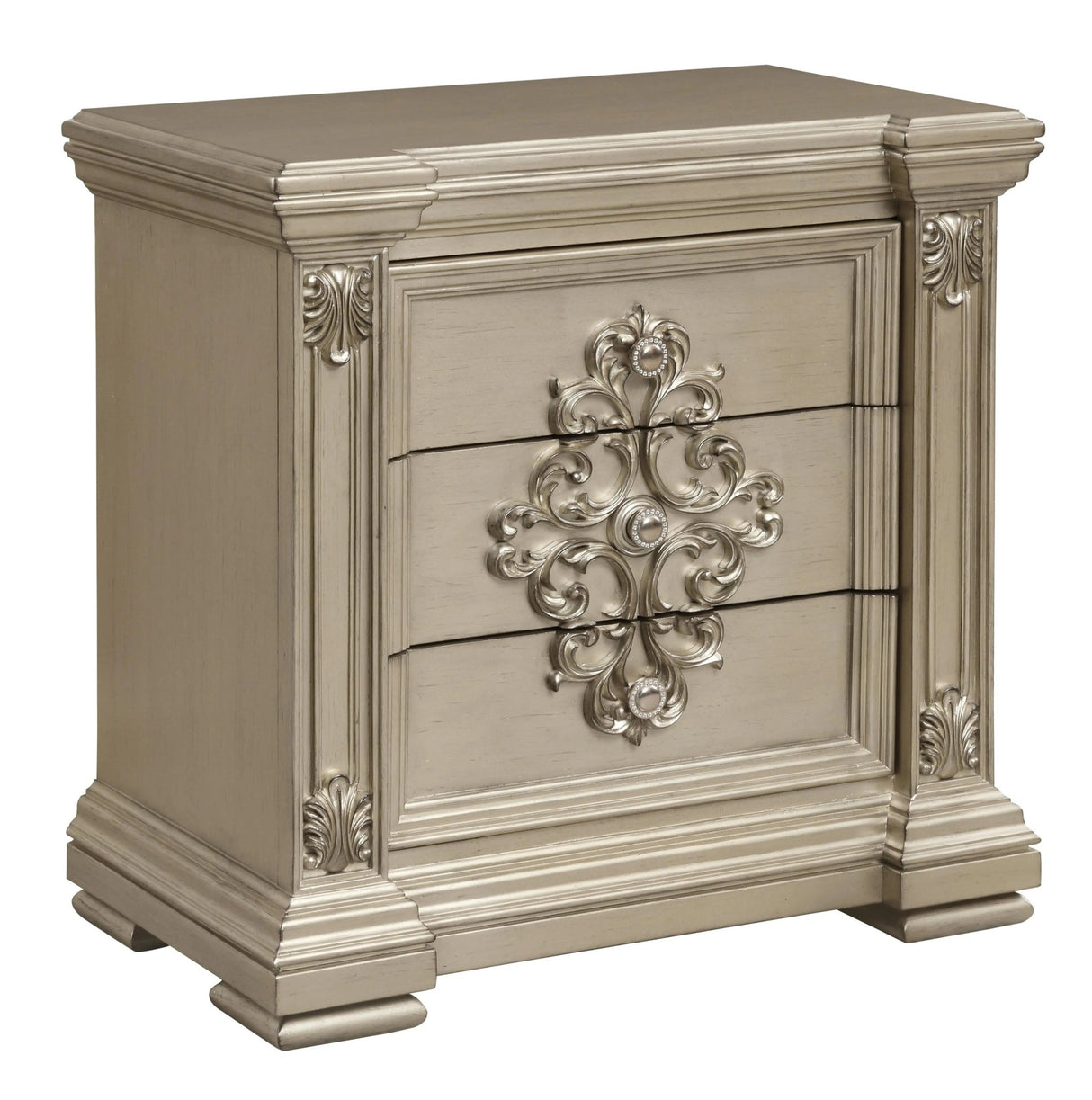 Alicia Transitional Style Nightstand In Beige Finish Wood | Cosmos | Home Elegance USA