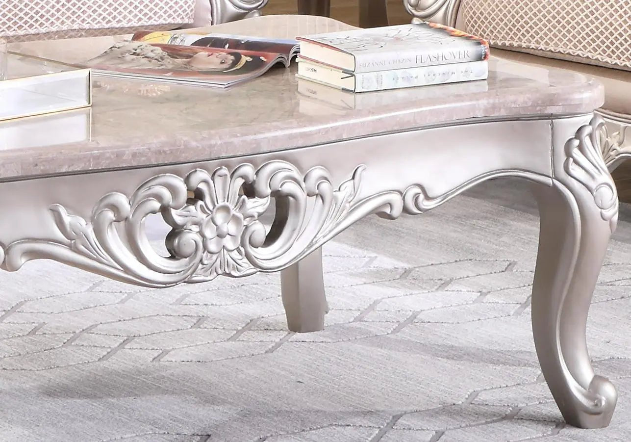 Daisy Traditional Style Coffee Table In Pearl Finish Wood | Cosmos | Home Elegance USA