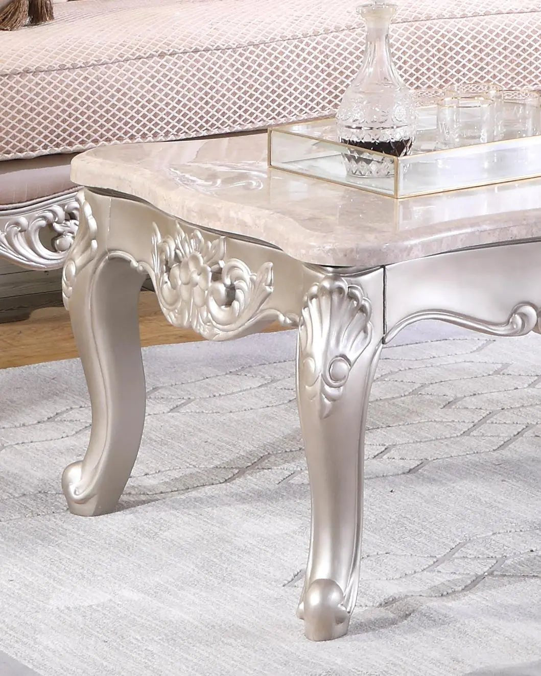 Daisy Traditional Style Coffee Table In Pearl Finish Wood | Cosmos | Home Elegance USA