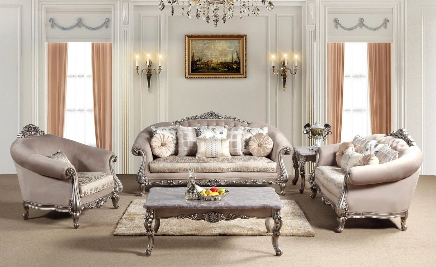 Cristina Traditional Style Coffee Table In Silver Finish Wood | Cosmos | Home Elegance USA