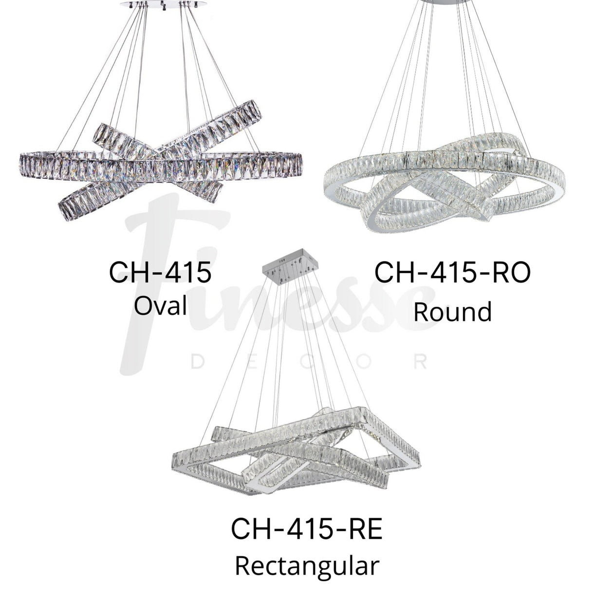 Crystal Elegance Led Chandelier // 3 Rectangles | Finesse | Home Elegance USA