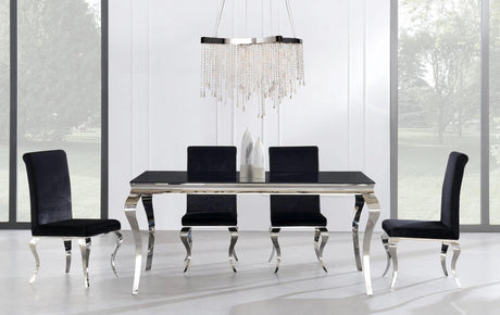 D858DT/D858DC 5 - Piece Black Tempered Glass Top & Velour Chairs Dining Room Set | Global | Home Elegance USA