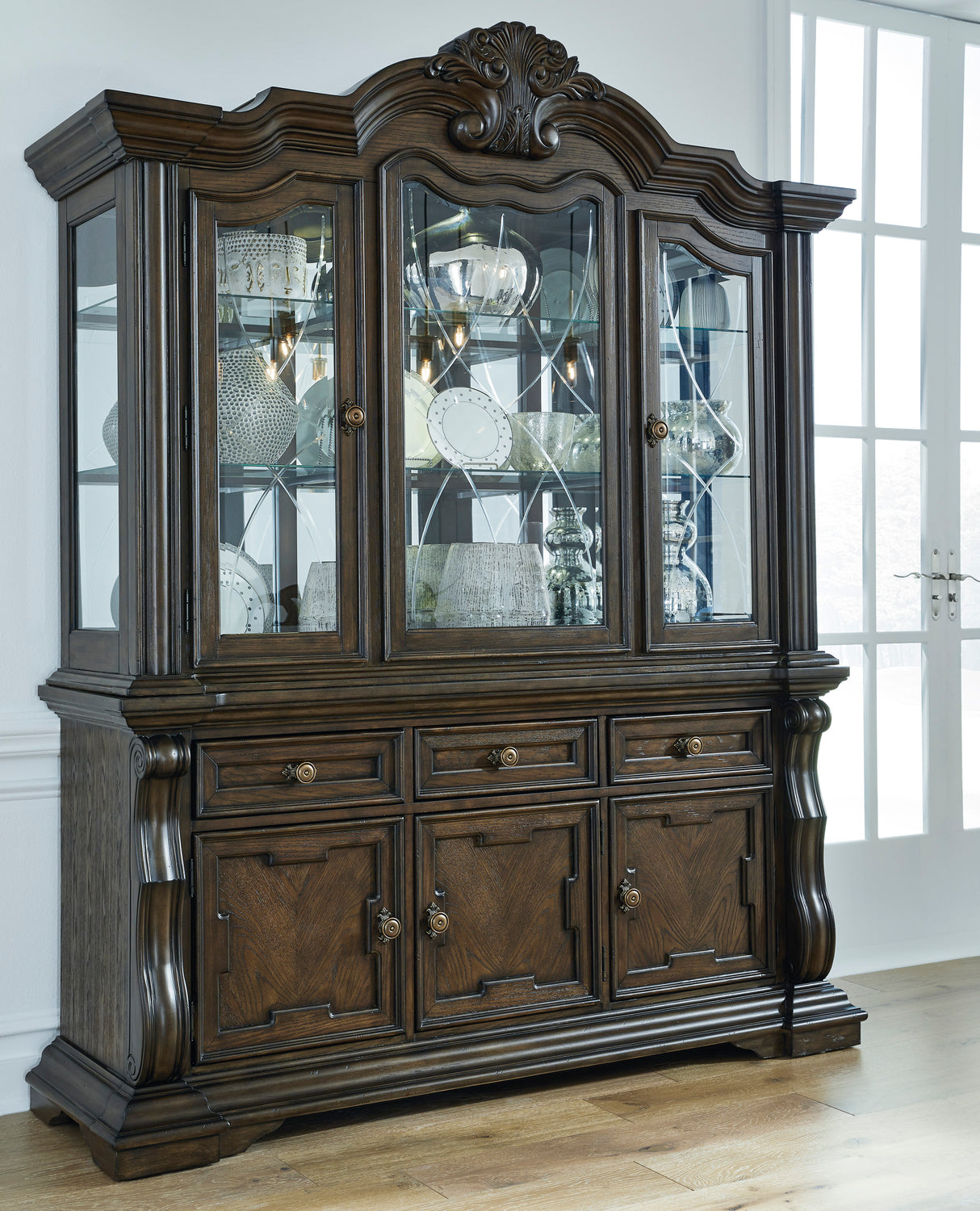 Ashley Dark Brown Maylee D947D1 Dining Buffet and Hutch - Home Elegance USA