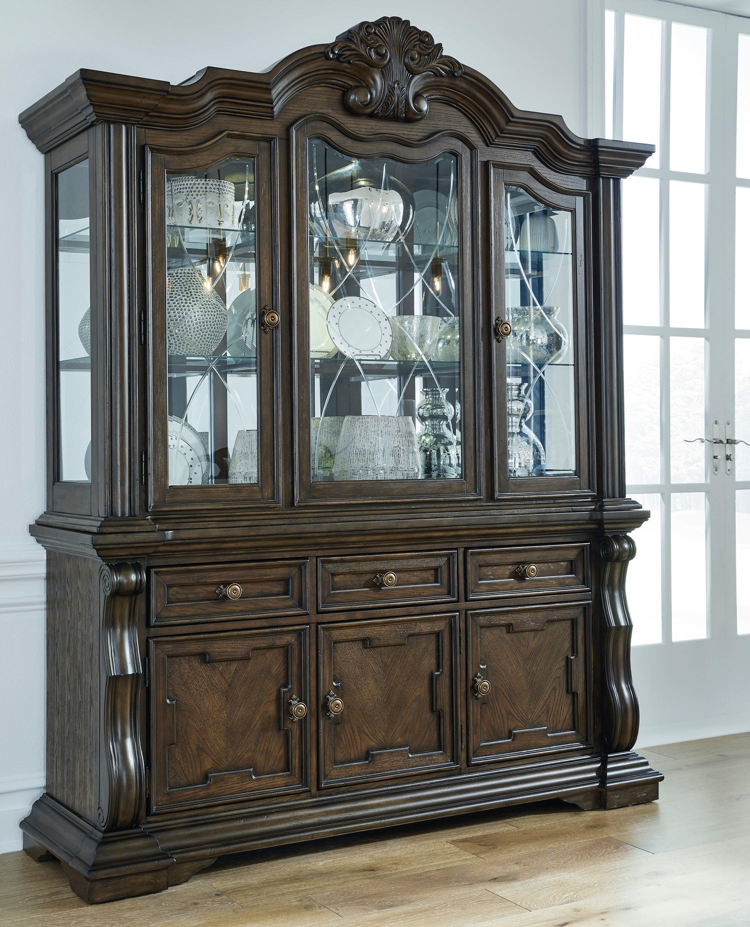 Ashley Dark Brown Maylee D947D1 Dining Buffet and Hutch - Home Elegance USA